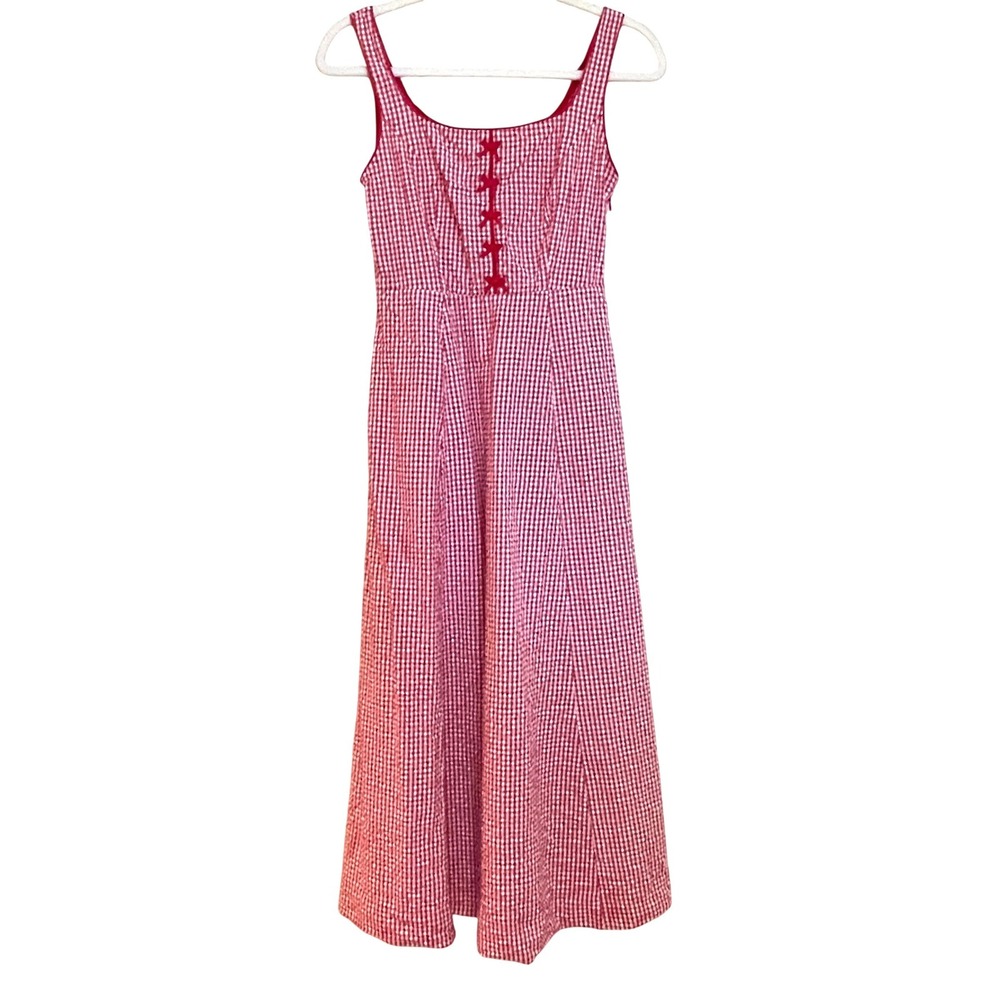 Rachel Zoe Red Gingham Bow Accent Midi Dress Sleeveless Cottagecore Womens 2